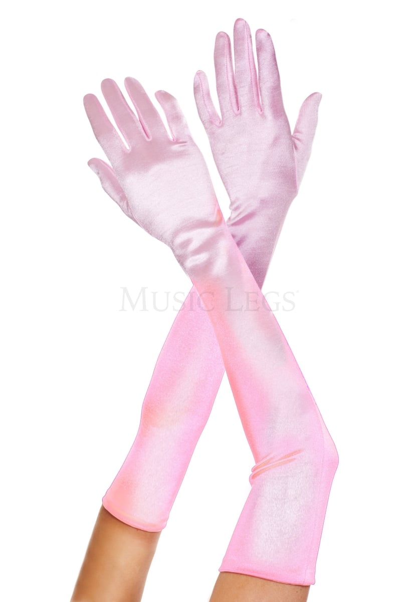 452-PINK Extra Long Satin Gloves, Pink