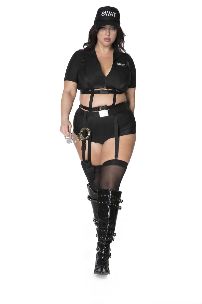 71119Q-1X-2X Womens Swat Commander Costume, Black - 1X & 2X