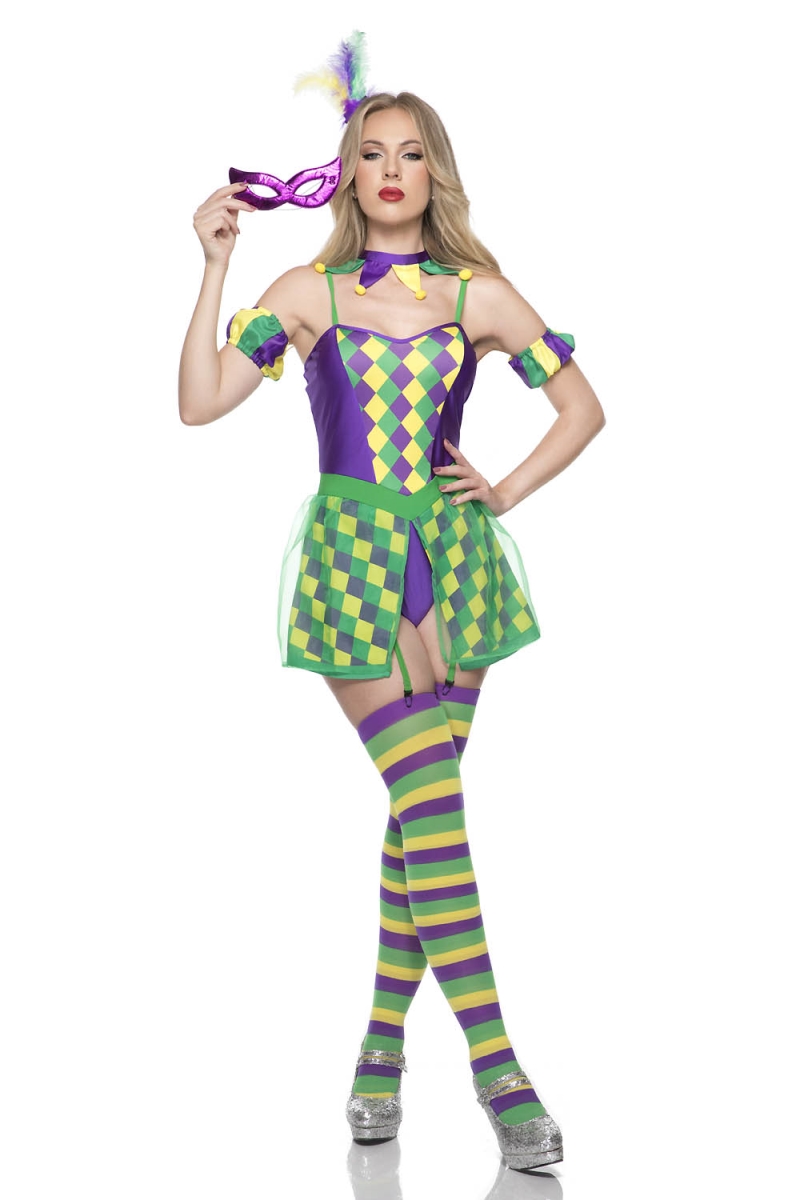 71158-SM Womens Mardi Gras Babe Costume, Multi Color - Small & Medium - 5 Piece