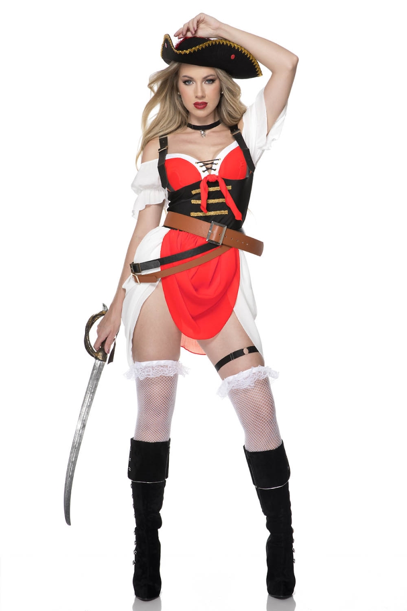 71160-XL Adventurous Pirate Costume, Red & White - Extra Large - 7 Piece