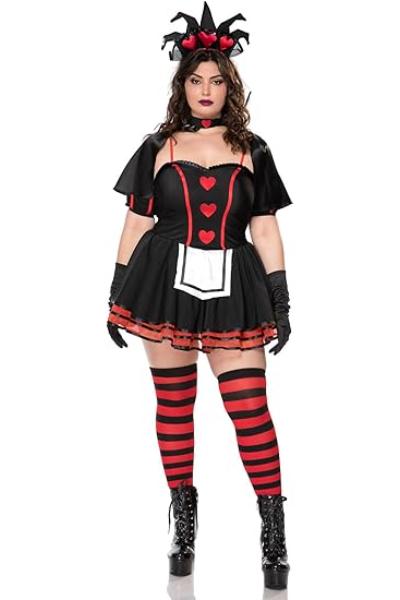 71179-ML Womens Dark Queen of Hearts Costume, Multi Color - Medium & Large - 6 Piece