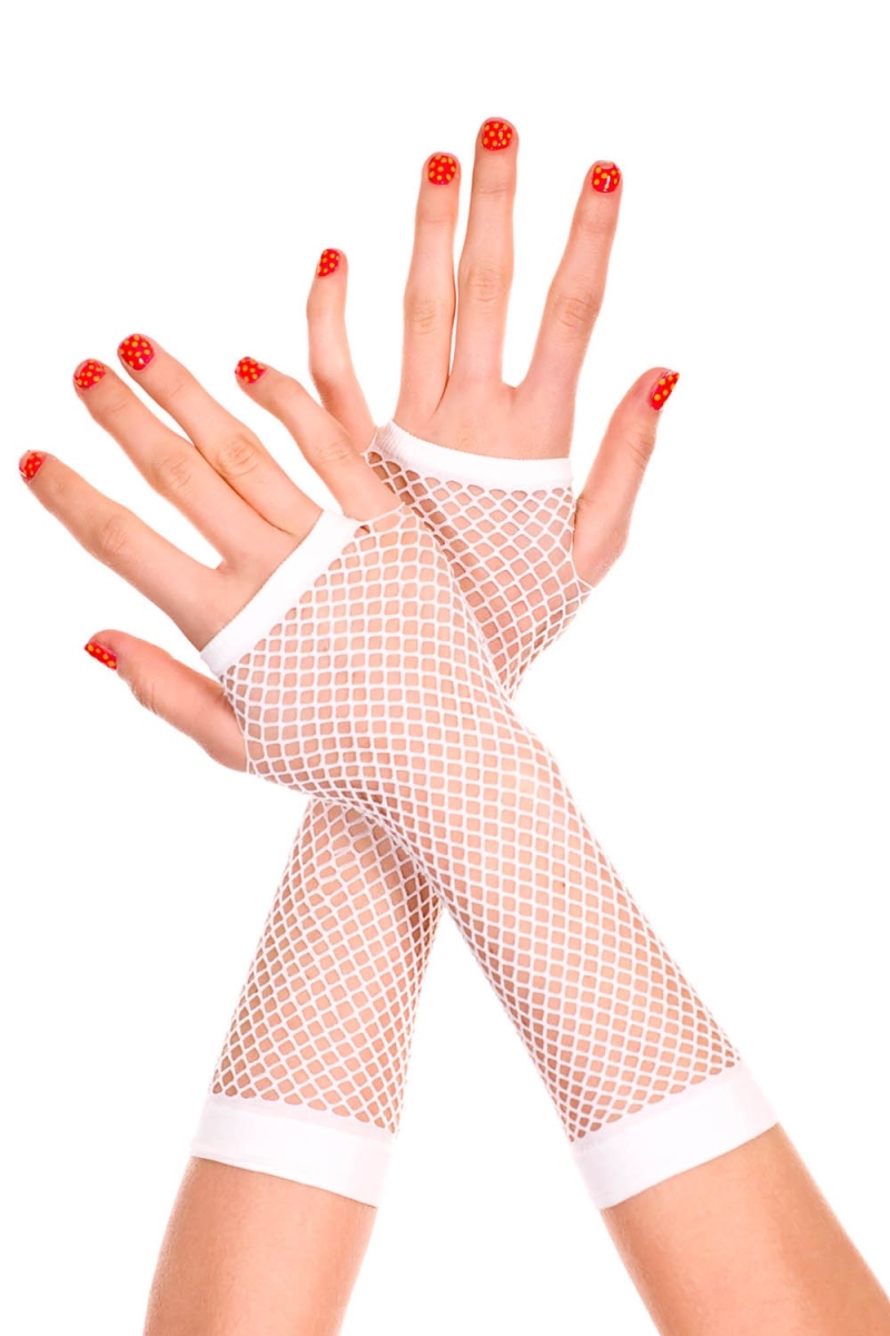 415-WHITE Thick Mini Diamond Net Arm Warmer, White