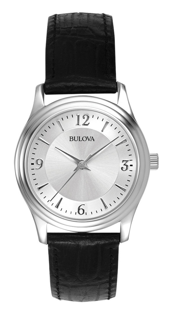 Picture of Bulova 96T58 Corporate Collection Ladies Black Leather Strap Watch, Silver