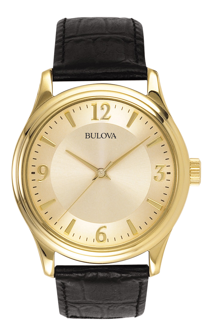 Picture of Bulova 97A70 Corporate Collection Mens Black Leather Strap Watch, Gold