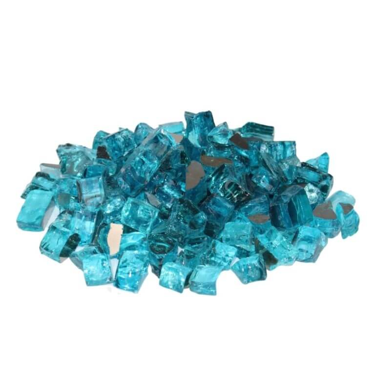 Reflective Fire Glass - Crystal Teal - 0.5 in. - 25 lbs Pail - Eco-Friendly