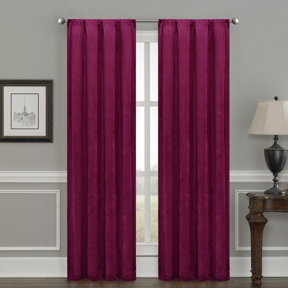 Silk+Home Luxury Velvet Blackout Rod Pocket Curtain Panel Pair 52"x95"