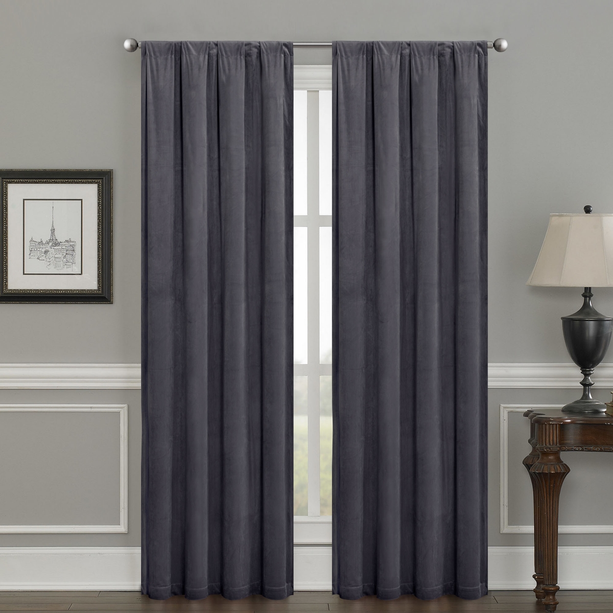 Silk+Home Luxury Velvet Blackout Rod Pocket Curtain Panel Pair 52"x95"