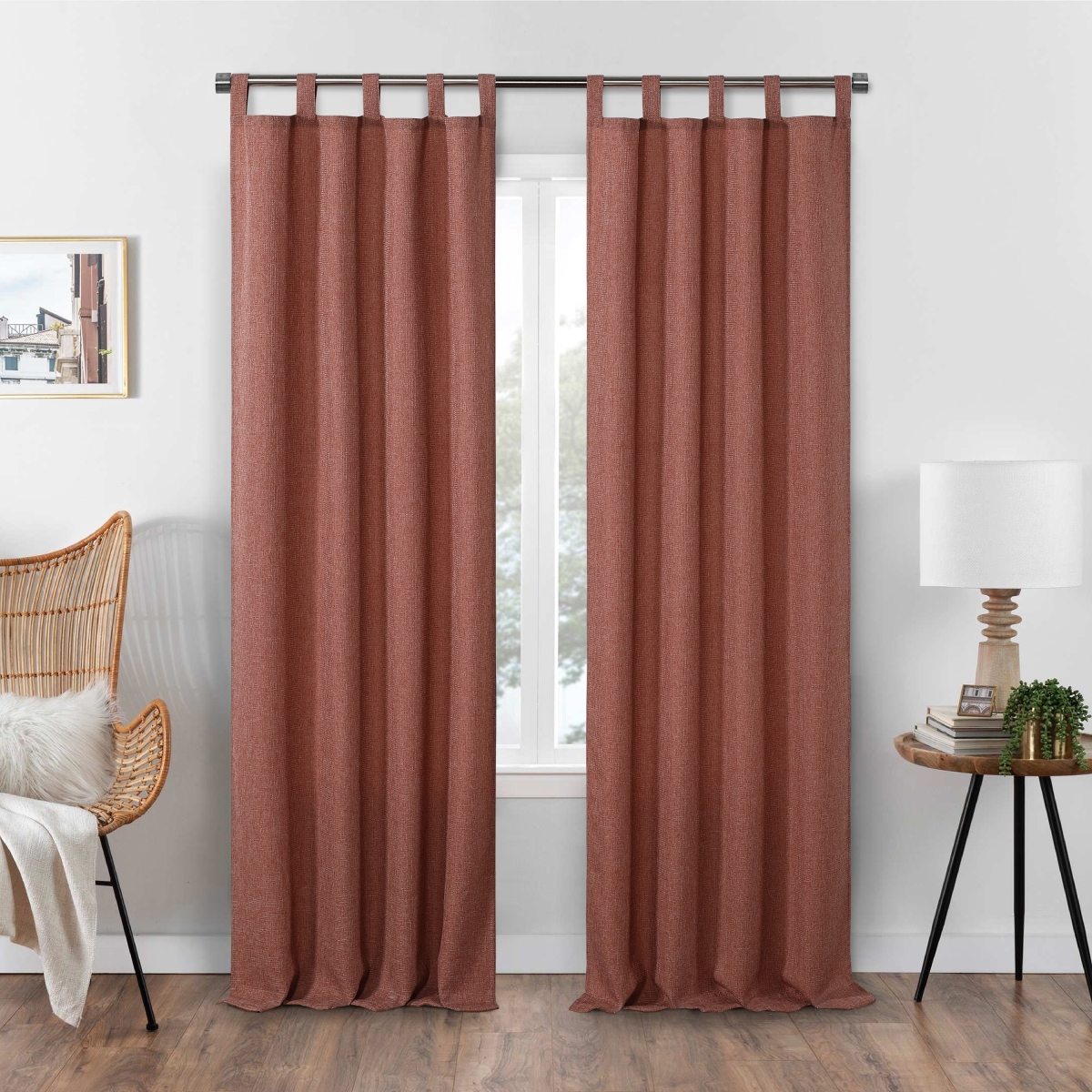 W0288037084RST132_SH Heathrow Light Filtering Curtain, Tab Top Header, 2 Panels (Rust)