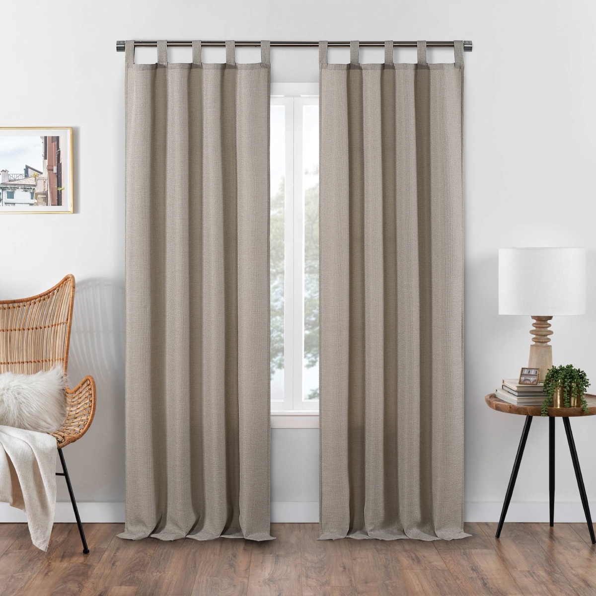 W0288037084LNN132_SH Heathrow Light Filtering Curtain, Tab Top Header, 2 Panels (Linen)