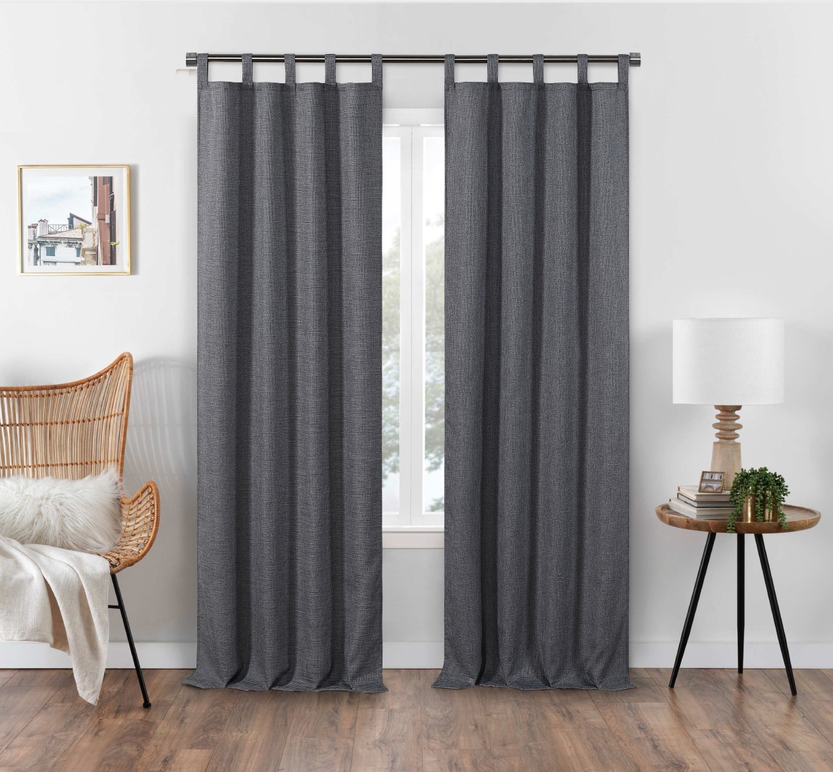 W0288037084GRY132_SH Heathrow Light Filtering Curtain, Tab Top Header, 2 Panels(Grey)