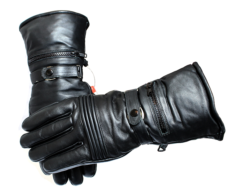 Perrini Motorcycle Winter Gloves Lined with Pockets, Leather - Medium