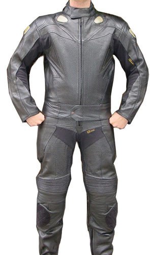 Motorcycle Riding Racing Leather Track Suit with Padding New, Black - Large