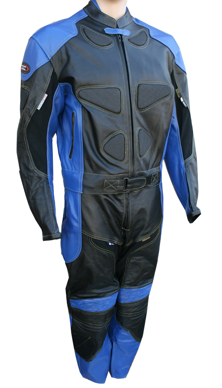 337BL-40 Motorcycle Leather Suit Racing Leather Suit, Blue - Size 40