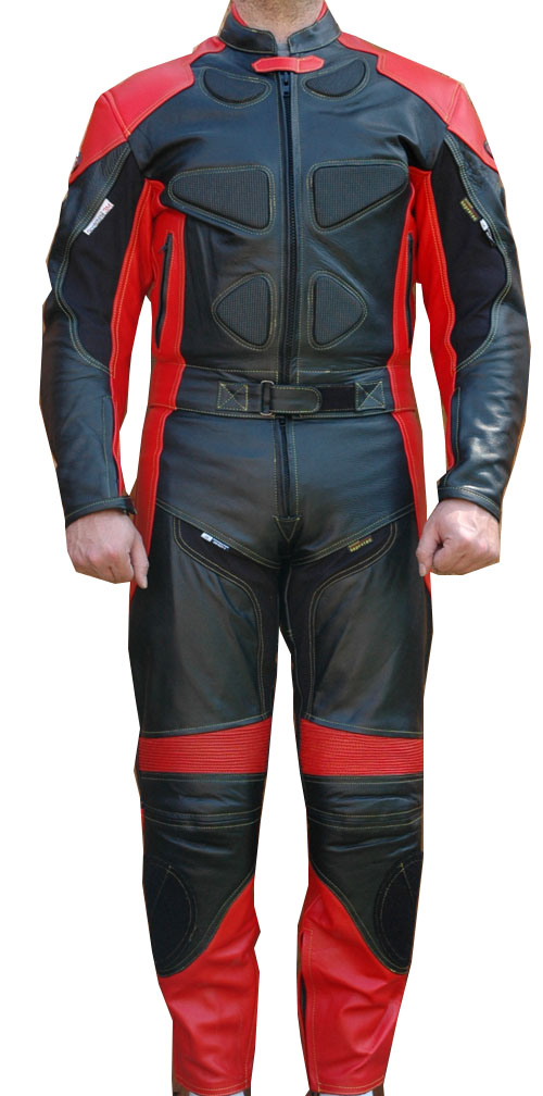 337R-52 Motorcycle Leather Suit Racing Leather Suit, Red - Size 52