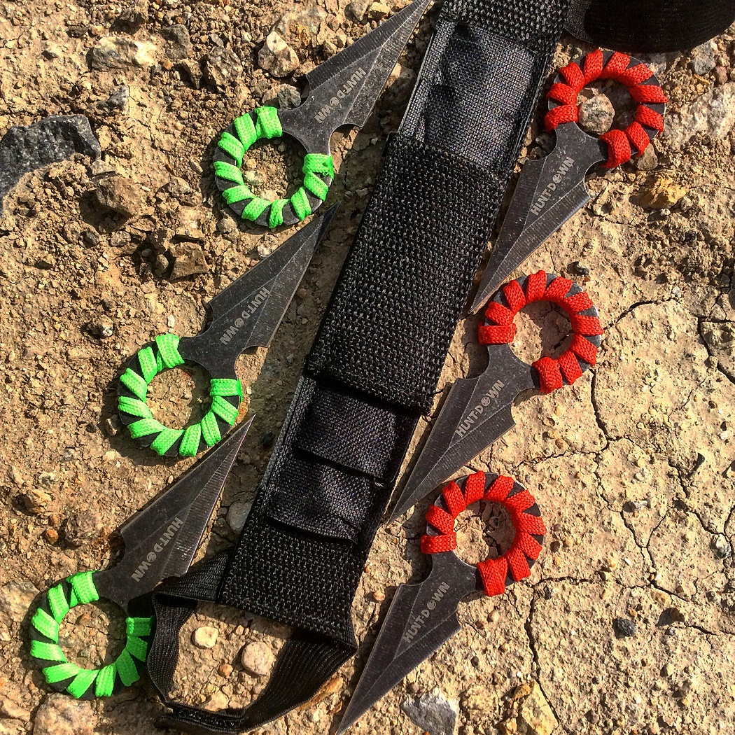 Picture of Shelter 9579 4 in. Hunt Down Rope Wrapped Around Handle Throwing Knives&#44; Red & Green
