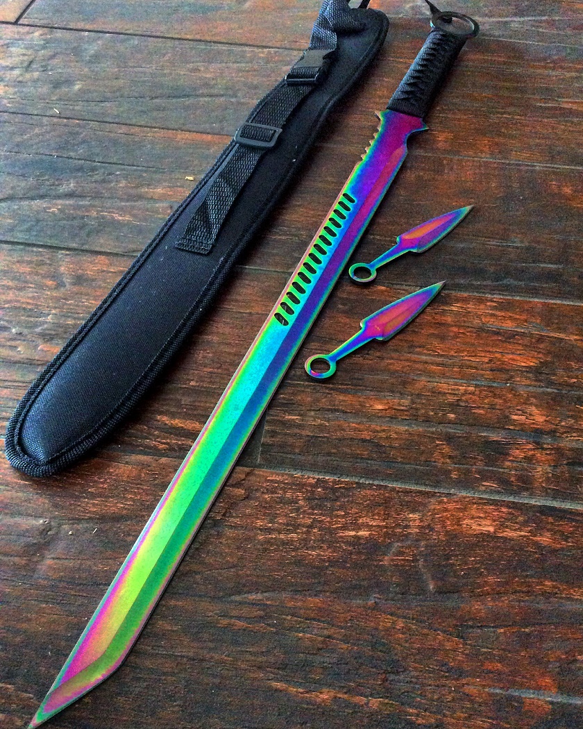 K1020-43-RW 27 in. Sword with 2 Throwing Knives - Multicolor