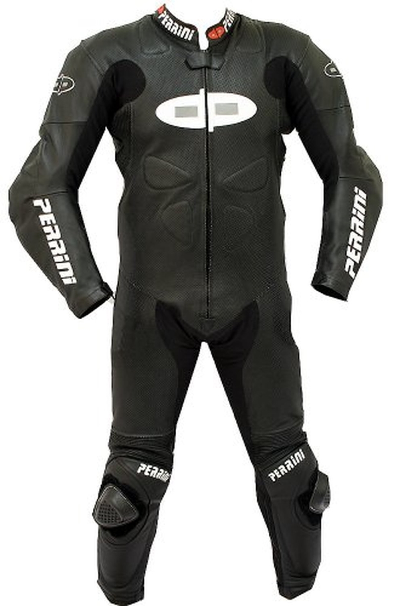 343BK-48 Perrinis Fusion Motorcycle Racing Leather Suit, Black - Size 48