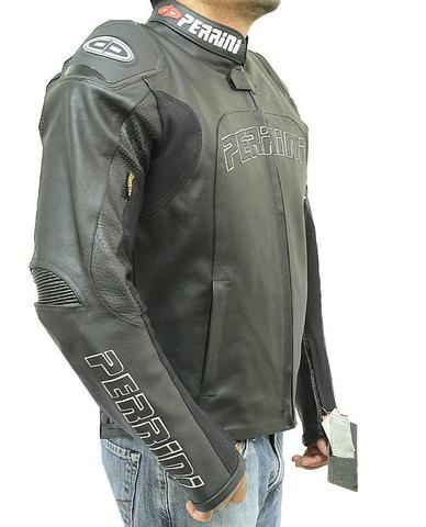347BK-44 Motorcycle Racing GP Armor Tornado Ce Leather Jacket, Black - Size 44
