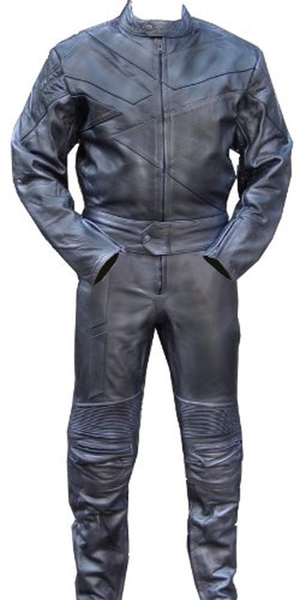 333BK-M Motorcycle Riding Racing Track Suit with padding All Leather Drag Suit - Black, Medium - 2 Piece