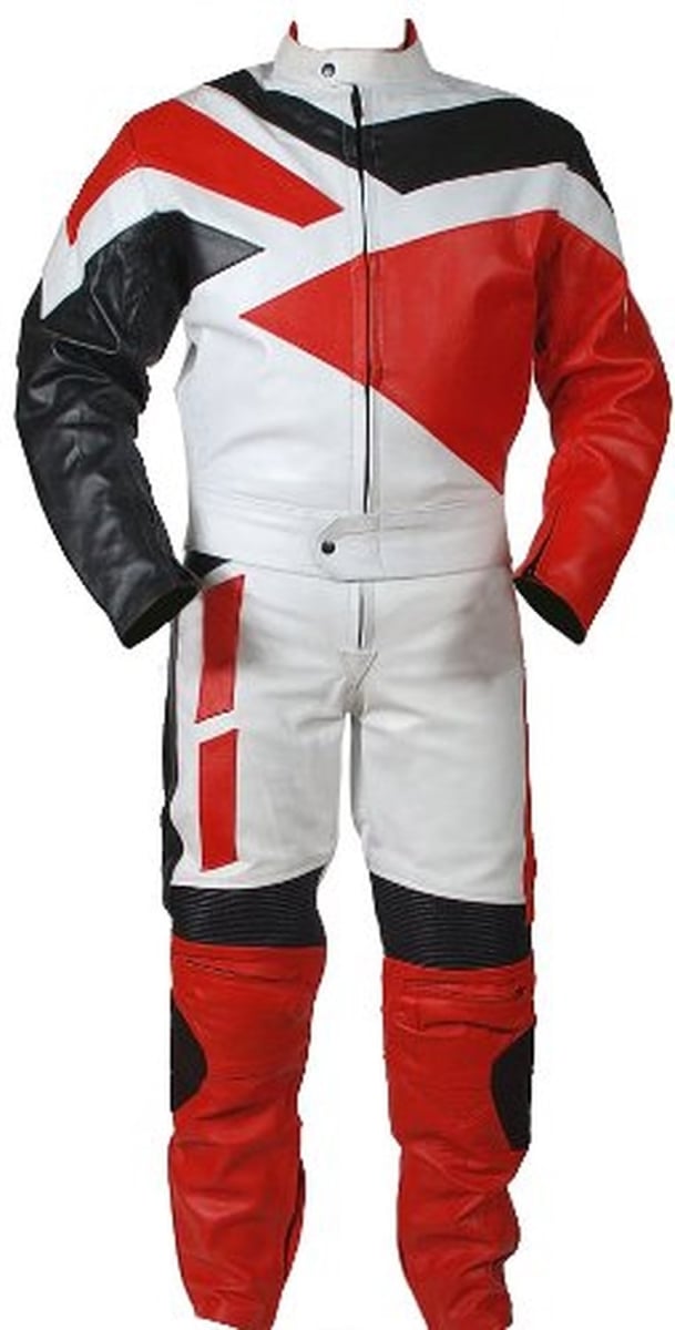 333R-S Motorcycle Riding Racing Track Suit with padding All Leather Drag Suit - Red, Small - 2 Piece