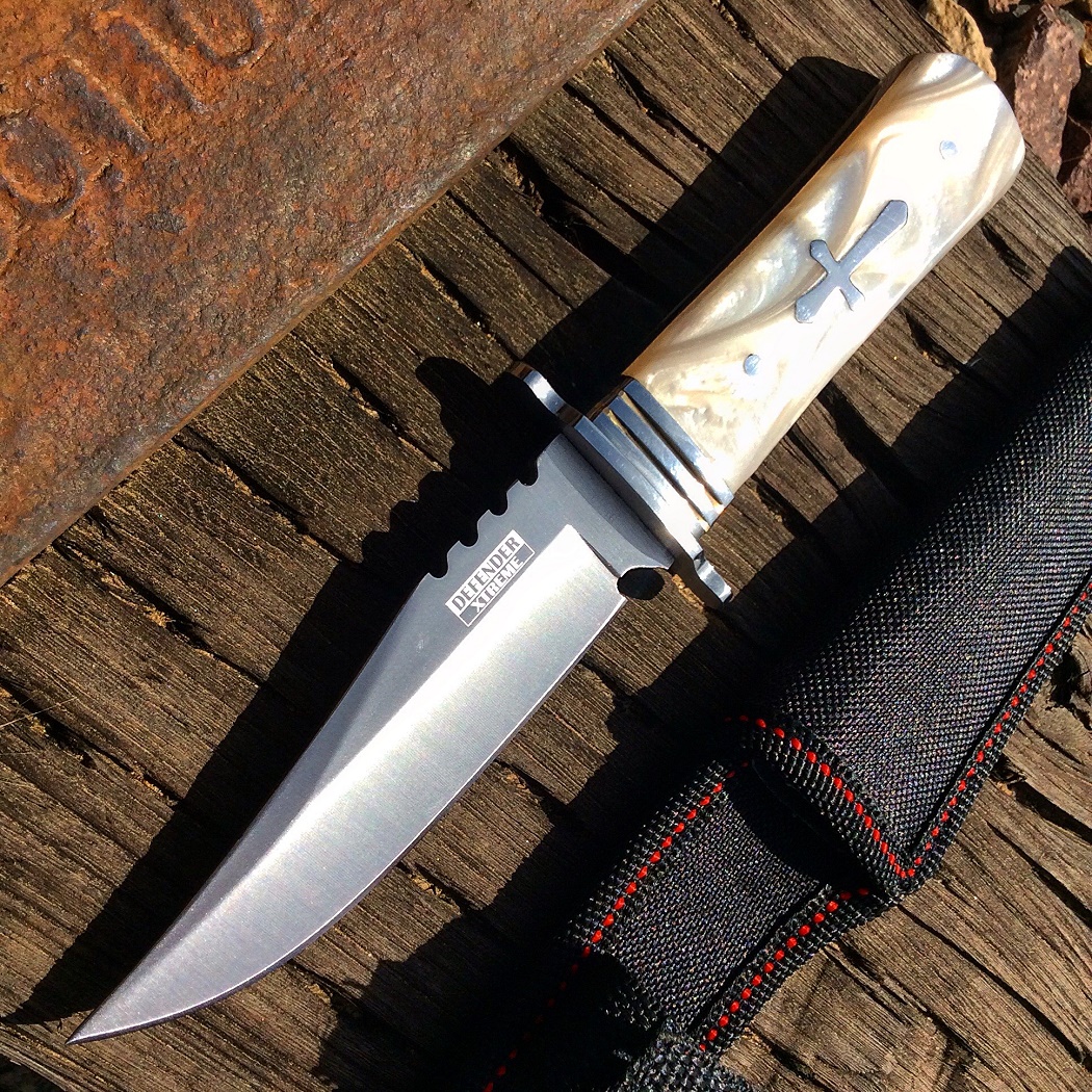 9510 8 in. Defender Xtreme Fixed Drop Point Blade & White Glossy Handle