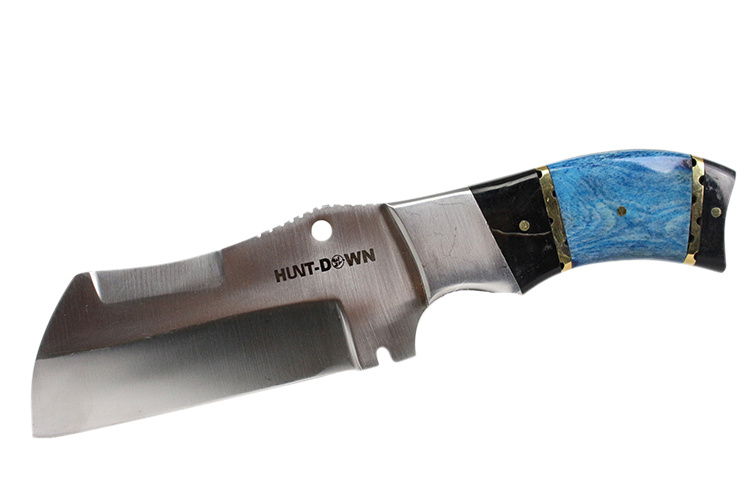 9350 9 in. Huntdown Full Tang Hunting Knife with Blue & Leather Sheath