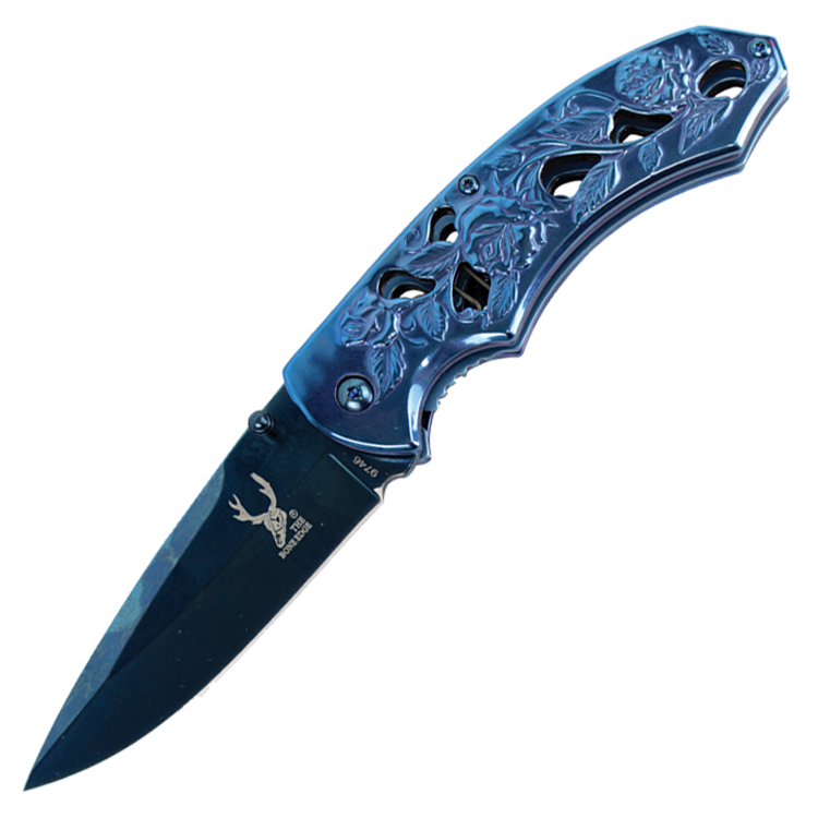 9746 8 in. TheBoneEdge Spring Assisted Tactical Sharp Knife with Strap Holder - Blue