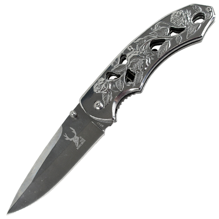 9747 8 in. TheBoneEdge Spring Assisted Tactical Sharp Knife with Strap Holder - Silver