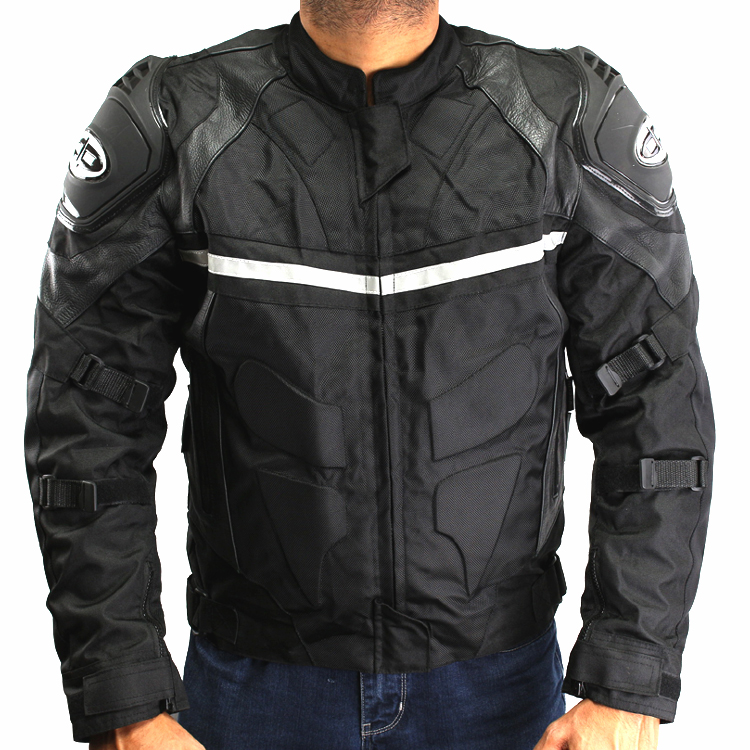 513BK-S Perrini Mens Motorcycle Riding Armor Biker Racing Motorbike Cordura Jacket, Black - Small