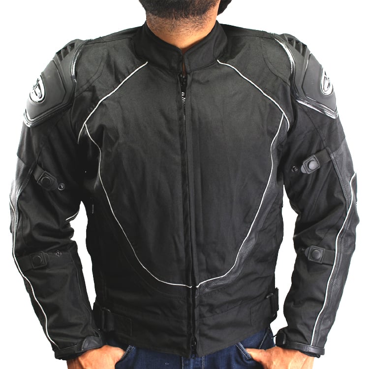 515BK-L Perrini Mens Classic Motorcycle Armor Biker Racing Motorbike Cordura Jacket, Black - Large