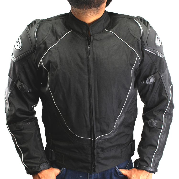 515BK-3XL Perrini Mens Classic Motorcycle Armor Biker Racing Motorbike Cordura Jacket, Black - 3XL