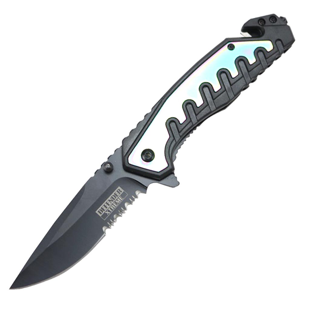 9875 9 in. Defender-Xtreme Spring Assisted Folding Knife with Belt Clip, Rainbow & Black