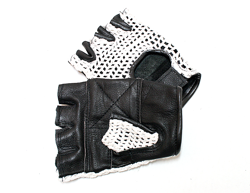Meshback Leather Gloves, White - Large