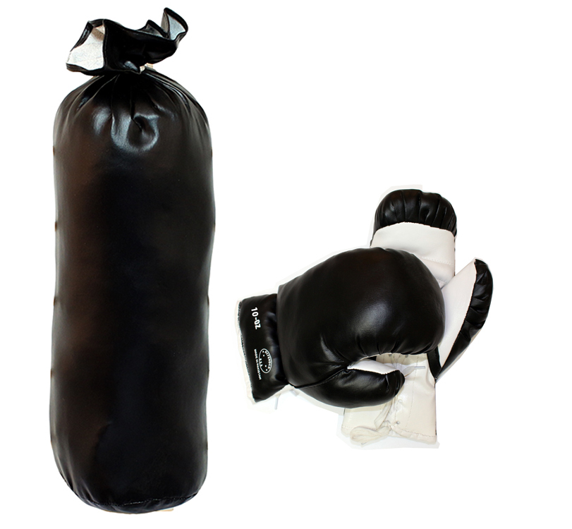10 oz Boxing Gloves Set with Punching Bag Kids Set Gift - Black