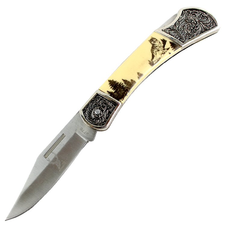 9776 7.5 in. High Quality TheBoneEdge Folding Knife Wolf & Wilderness Design Handle