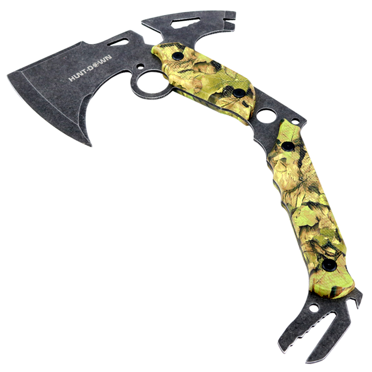 9807 13in. Hunt-Down Hunting Survival Axe With Sheath Camo Color Handle, Green