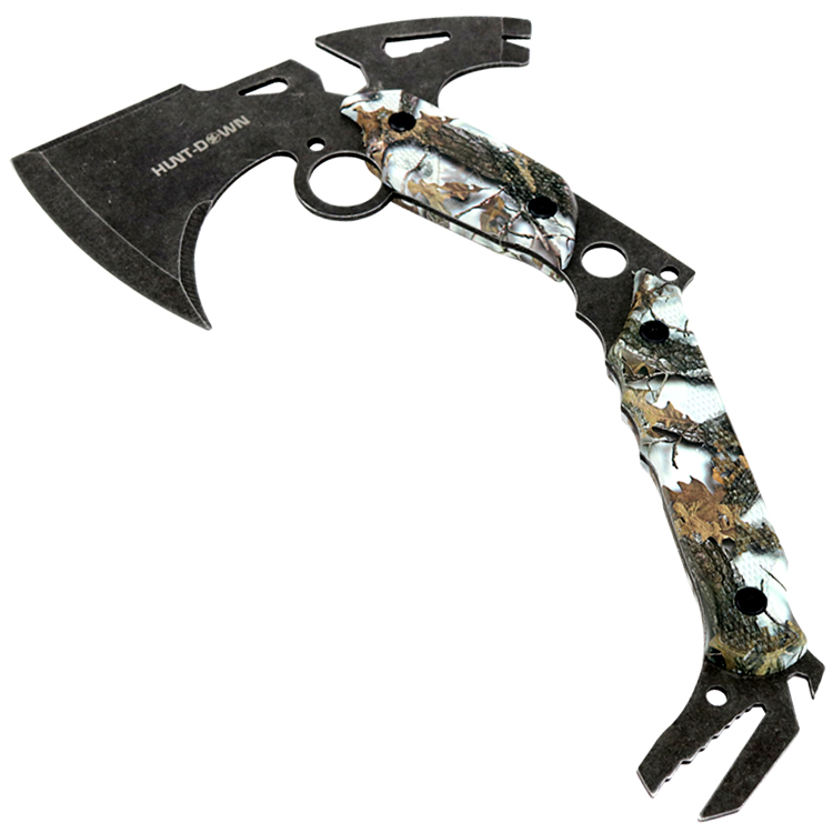 9808 13 in. Hunt-Down Hunting Survival Axe With Sheath Camo Color Handle, Gray