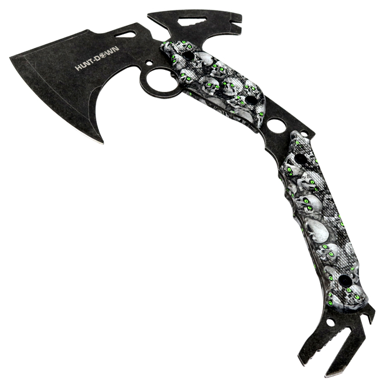9809 13 in. Hunt-Down Hunting Survival Axe with Sheath Skulls Pattern Handle