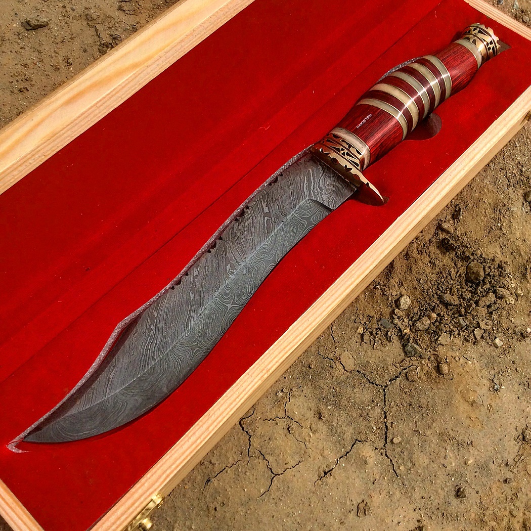 9796 13 in. TheBoneEdge Damascus Steel Fixed Blade Hand Forged Bone & Wood Handle Knife