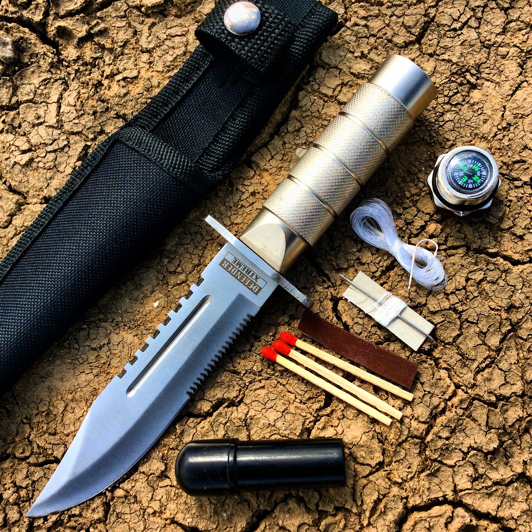 9089 8.5 in. Heavy Duty Mini Survival Knife with Sheath, Silver