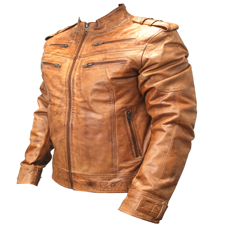 9635-XXL New Mens Genuine Sheep Skin Leather Fashion Jacket 4 Zipped chest Pocket, 2XL -Brown