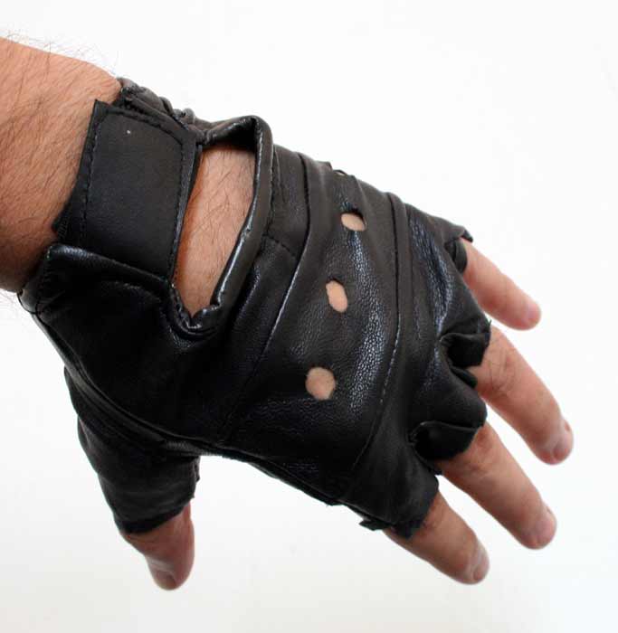278-XXL Fingerless Leather Gloves with Wrist Strap - 2XL