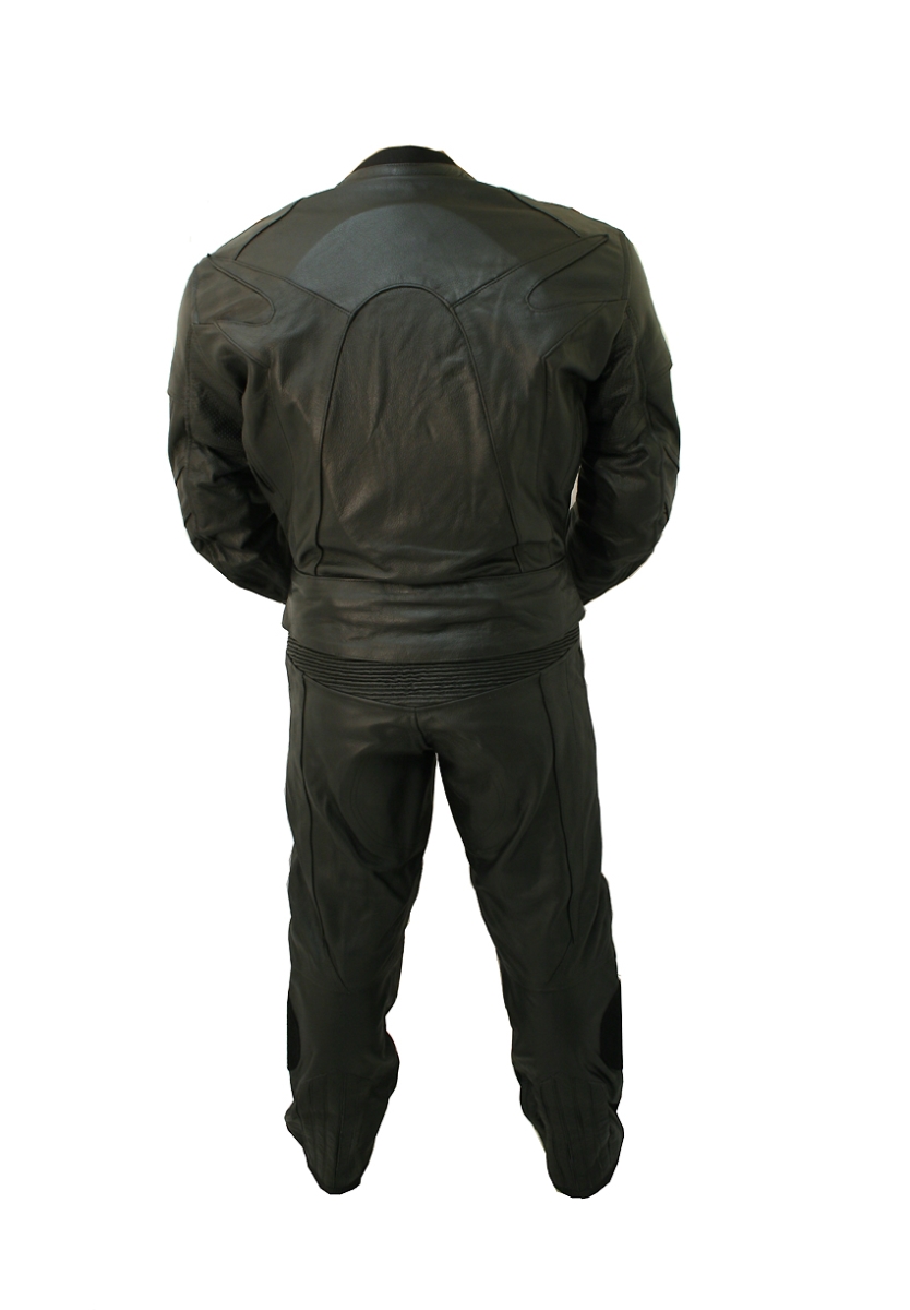 331BK-M Motorcycle Racing Leather Suit with Hard Padding - Medium, 2 Piece