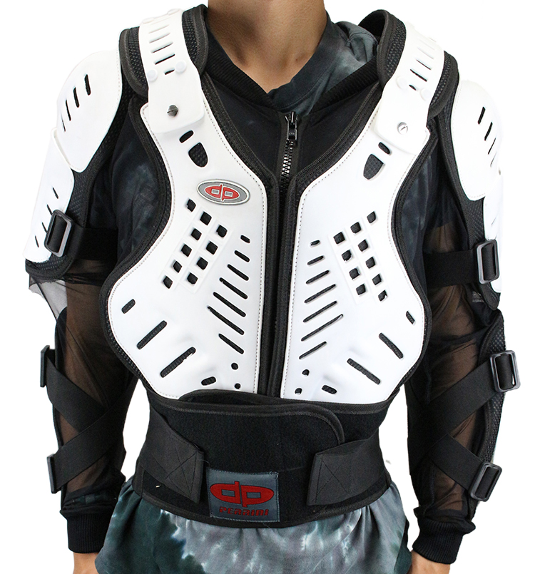 342W-M Perrini Full Body Armor Motorcycle Jacket Spine Protection - White, Medium