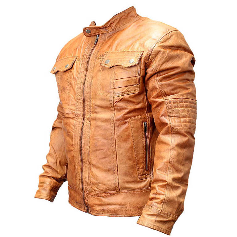 9637-XXL New Mens Genuine Sheep Skin Leather Fashion Jacket 2 Buttoned Chest Pocket - Brown, 2XL
