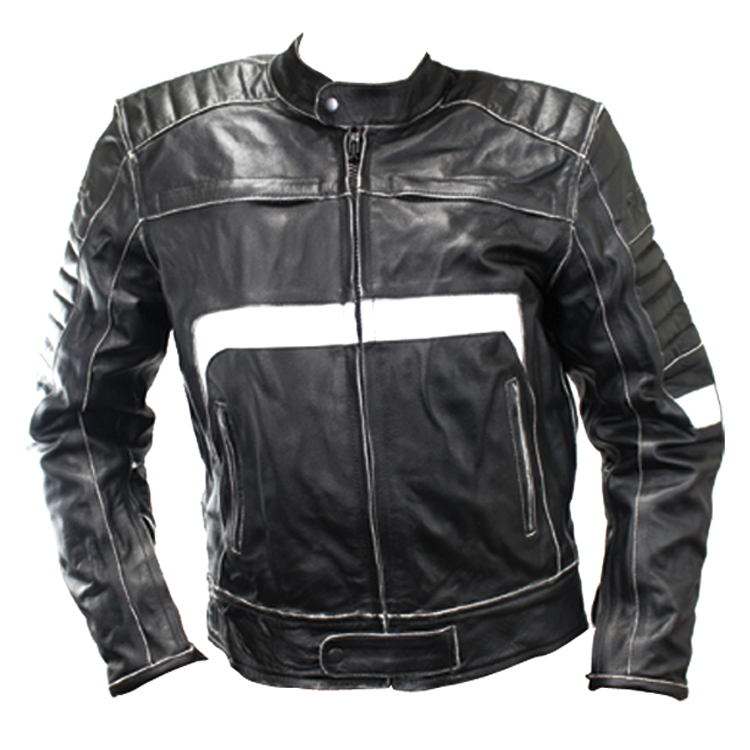 507BK-52 52 in. Perrini Mens Classic Motorbike Riding Genuine Leather Jacket - Black & White