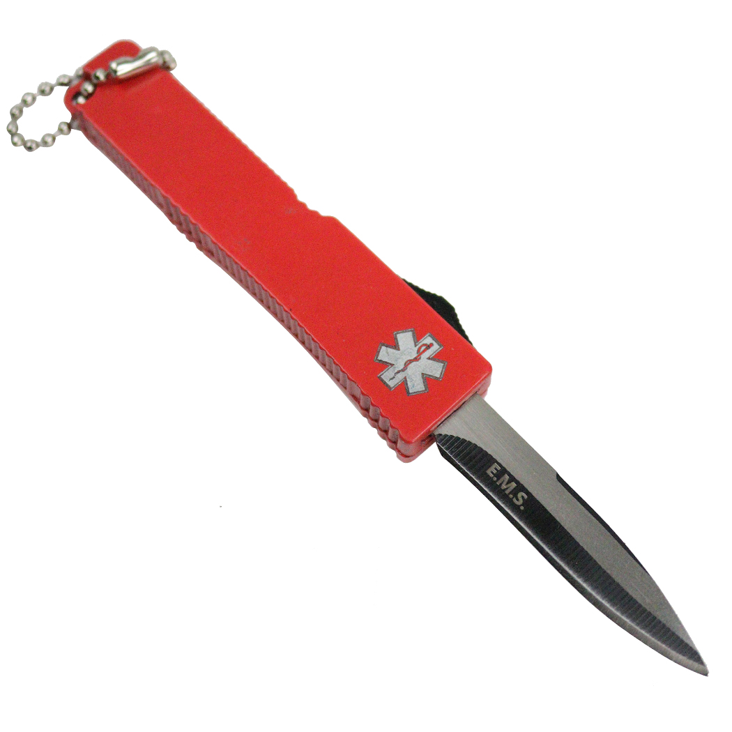 13216 5 in. Defender Mini Key Chain Knife with Stainless Steel E Red Handle Lock