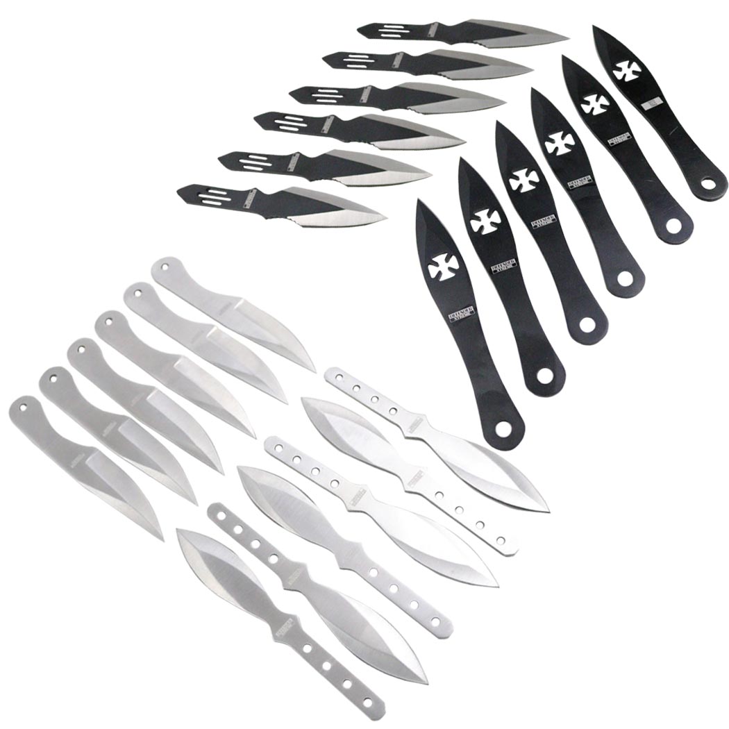 Stainless Steel Throwing Knife Set - Black & Silver - 24 Pieces - Unique Designs