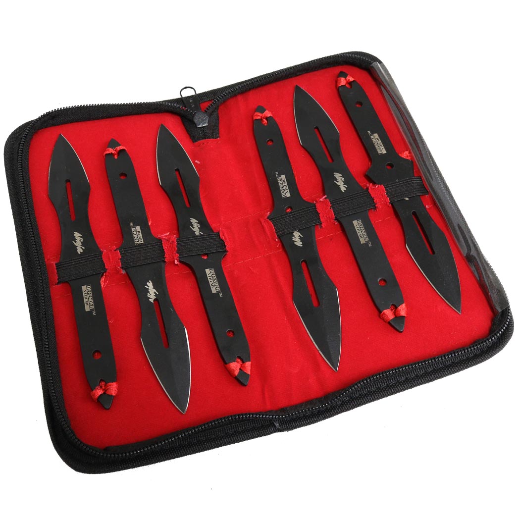 13302 6.5 in. Defender Xtreme Ninja Throwing Stainless Steel Knife Set, Black - 6 Piece