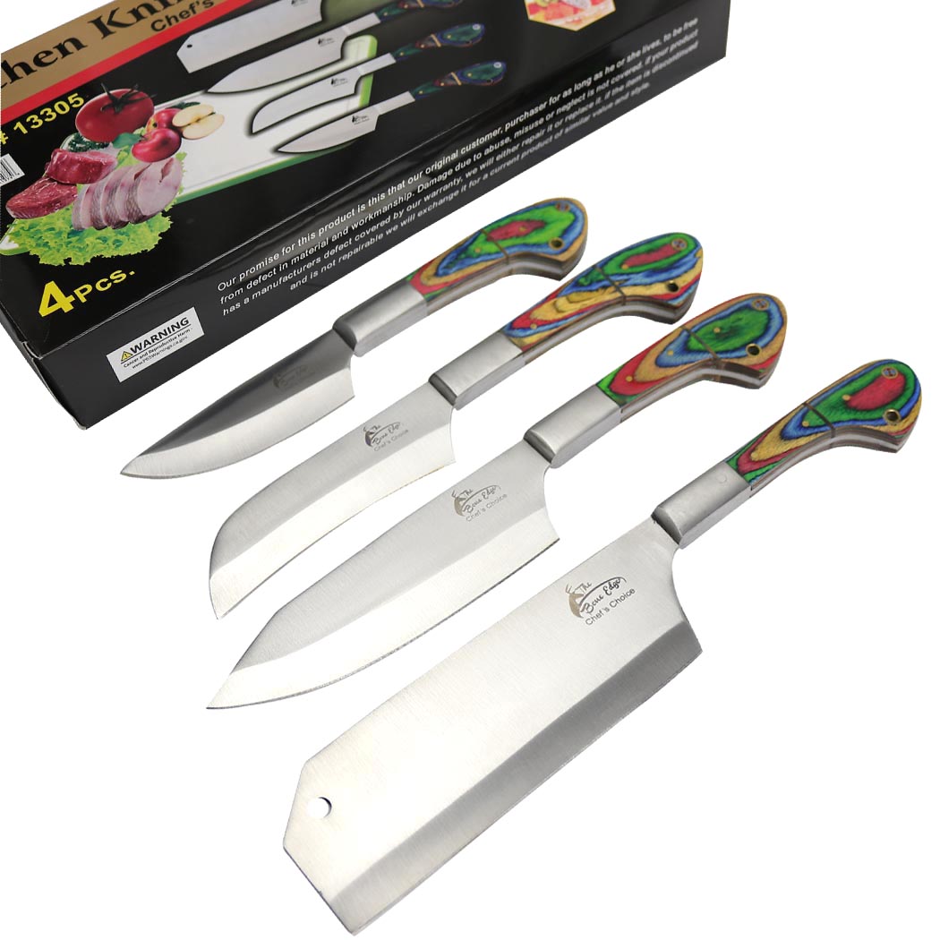 13305 The Bone Edge Chefs Kitchen Knife Set Multi Color Packawood Handle Hand Made - 4 Piece
